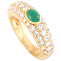 Cartier 18 Karat Yellow Gold 1.00 Carat Diamond and Emerald Cabochon Ring