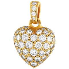 Cartier 18 Karat Yellow Gold, 1.00 Carat Full Diamond Pave Heart Pendant