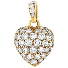 Cartier 18 Karat Yellow Gold 1.30 Carat Full Diamond Pave Heart Pendant