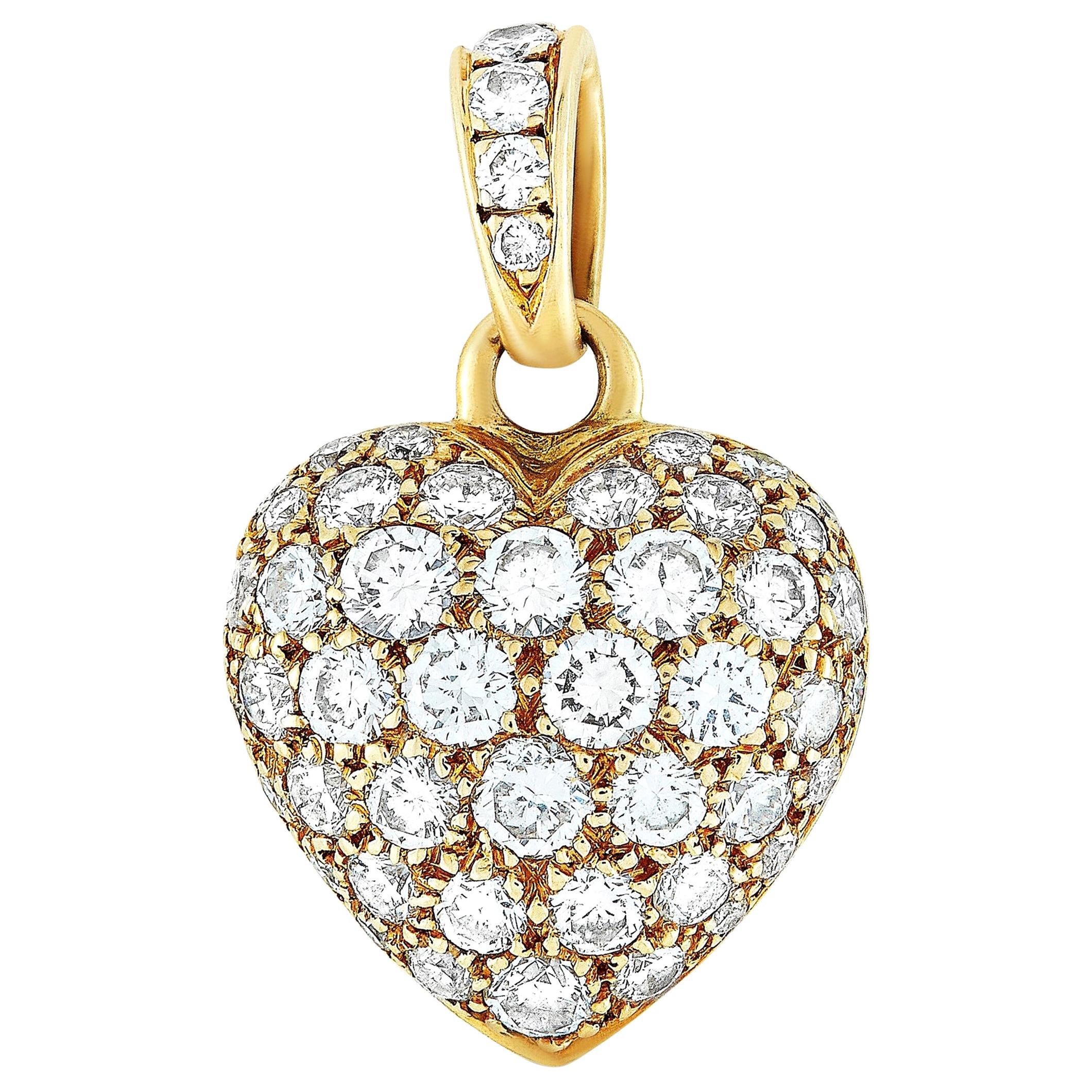 Cartier 18 Karat Yellow Gold 1.30 Carat Full Diamond Pave Heart Pendant