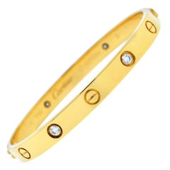 Cartier 18 Karat Yellow Gold 4 Diamonds Love Bracelet Old Style