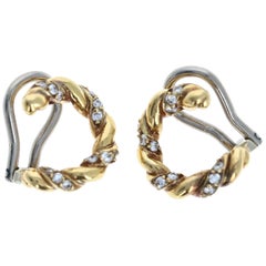 Cartier 18 Karat Yellow Gold and Diamond C Clip Earrings