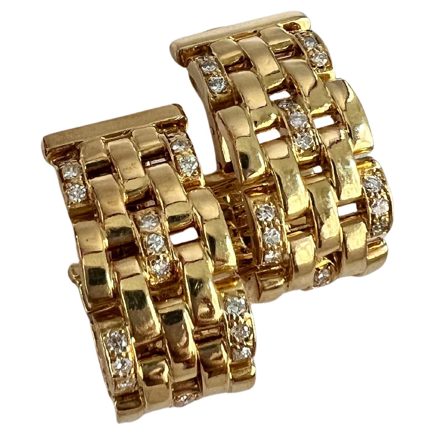 Cartier 18 Karat Yellow Gold and Diamond Clip-On Earrings, 1970s For Sale