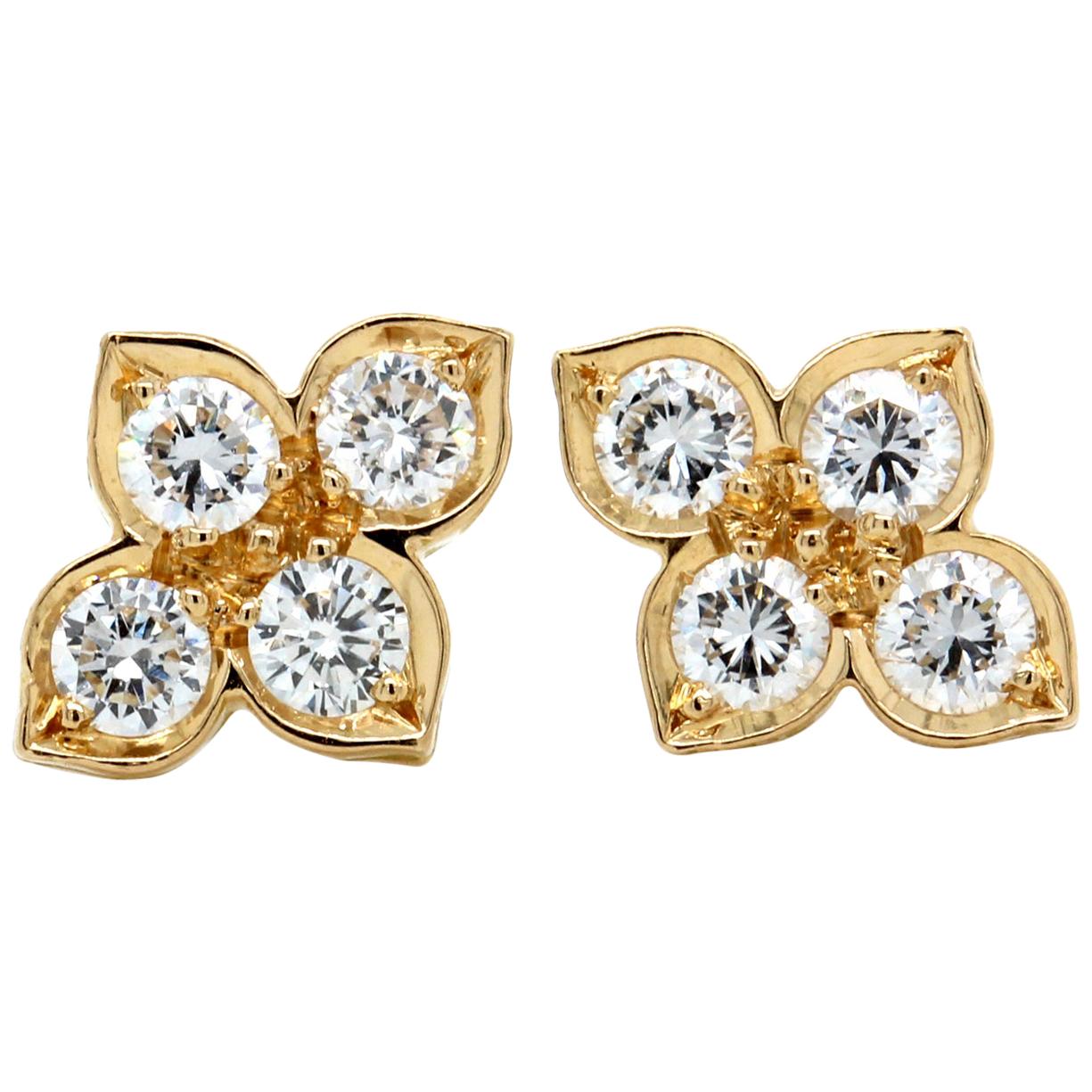 Cartier 18 Karat Yellow Gold and Diamond Hindu Flower Earrings For Sale