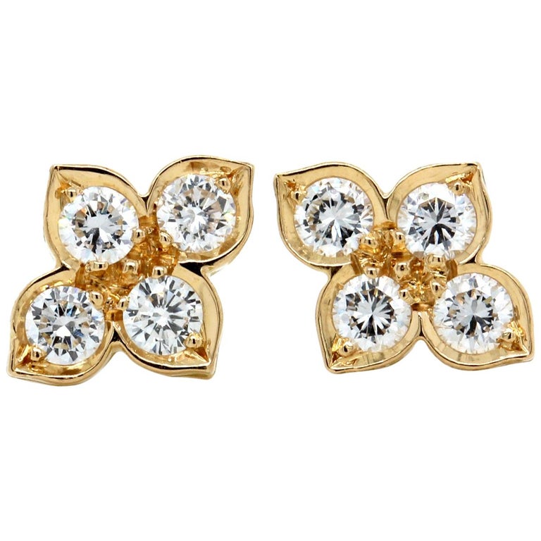 Cartier 18 Karat Yellow Gold and Diamond Hindu Flower Earrings For Sale at  1stDibs | cartier flower earrings