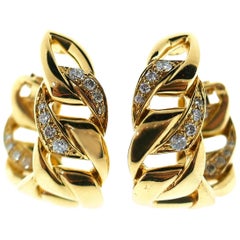 Cartier 18 Karat Yellow Gold and Diamond Hoop Clip-On Earrings