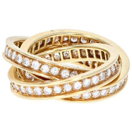 Cartier 18 Karat Yellow Gold and Diamond Trinity Rolling Ring at ...