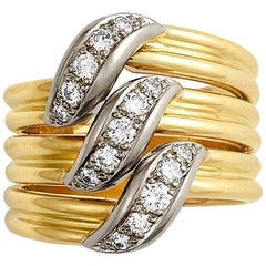 Cartier 18 Karat Yellow Gold and Diamond Triple Row Ring