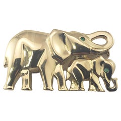 Cartier 18 Karat Yellow Gold and Emerald Elephant Brooch