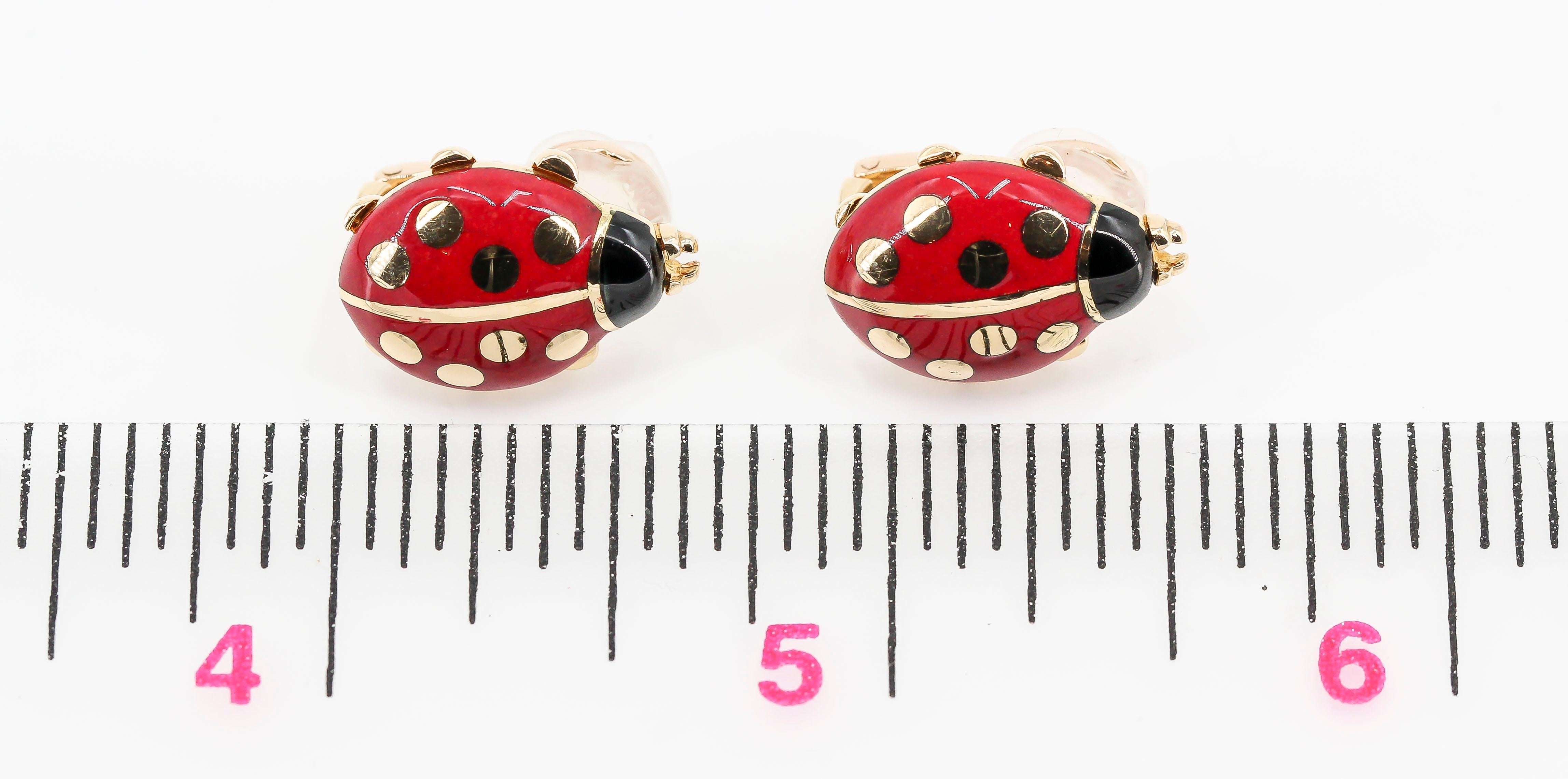 Cartier 18 Karat Yellow Gold and Enamel Ladybug Earrings 2