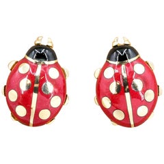 Cartier 18 Karat Yellow Gold and Enamel Ladybug Earrings