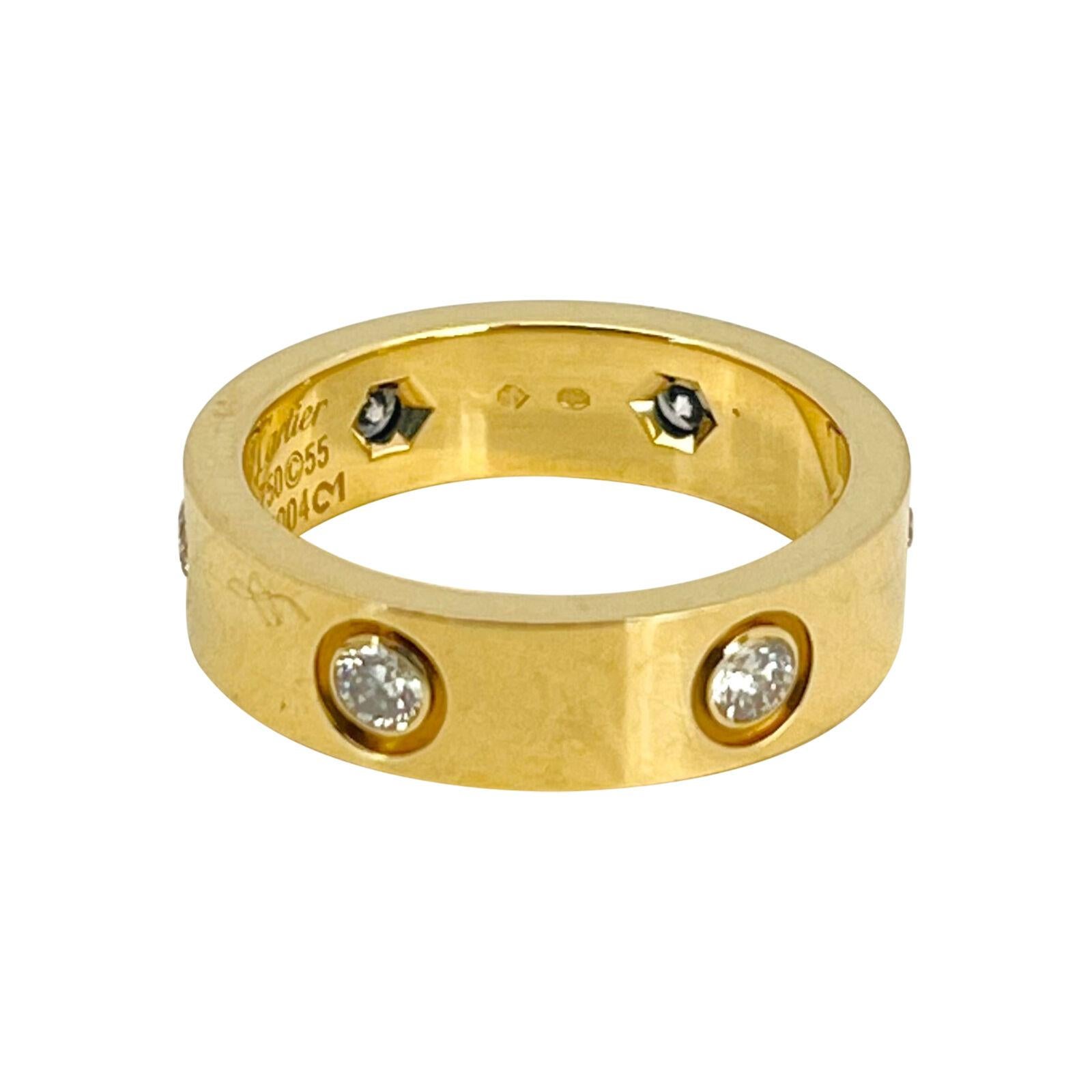 Cartier 18 Karat Yellow Gold and Six Diamond Love Band Ring For Sale