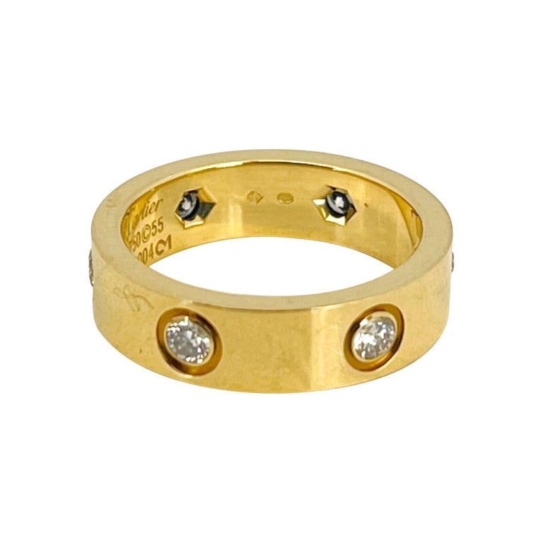 Cartier 18 Karat Yellow Gold and Six Diamond Love Band Ring For Sale at  1stDibs | ring size for pinky finger