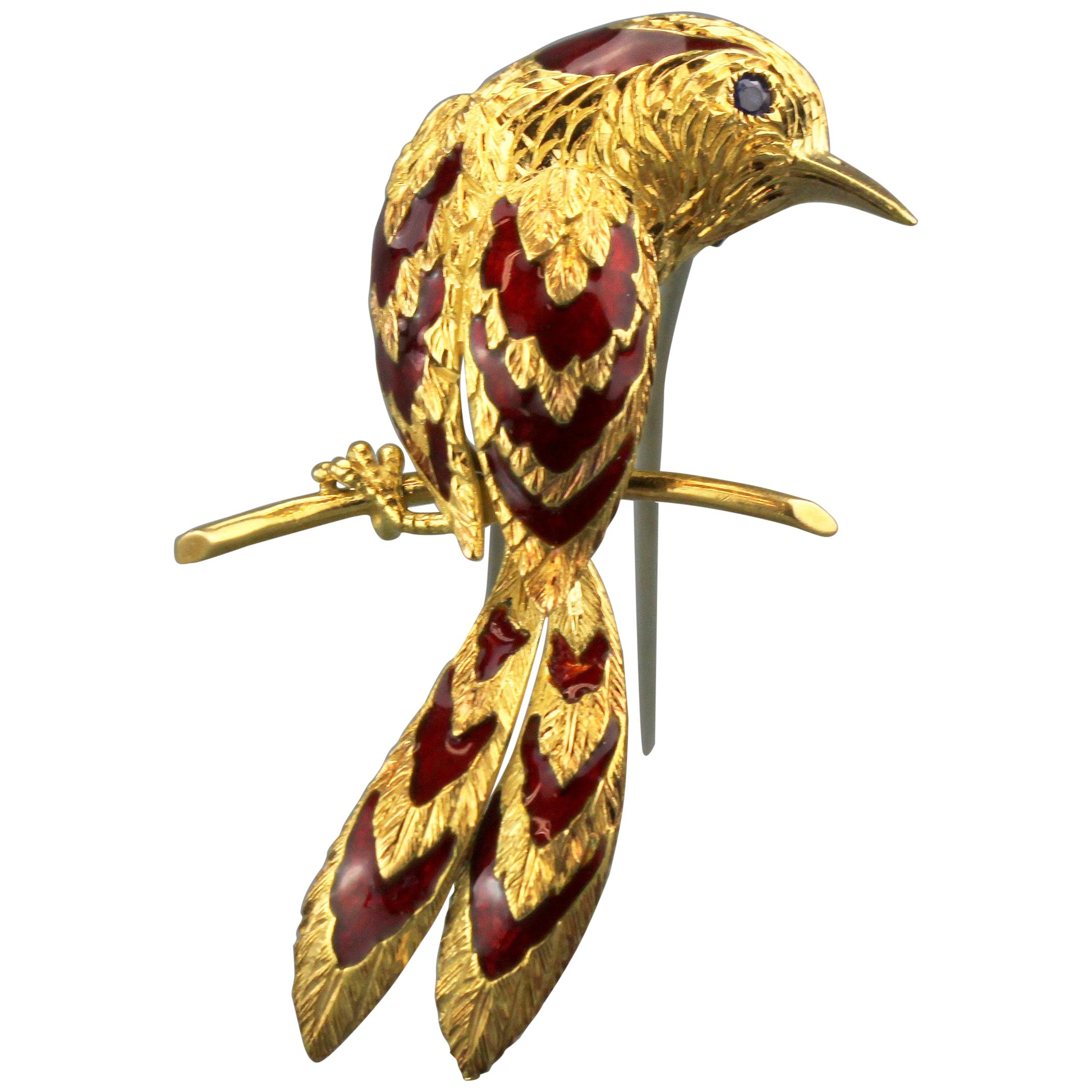 Cartier 18 Karat Yellow Gold Bird Brooch, France, Paris, 1990s