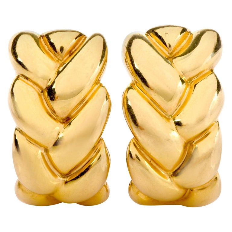 Cartier 18 Karat Yellow Gold Braided Clip-On Earrings For Sale