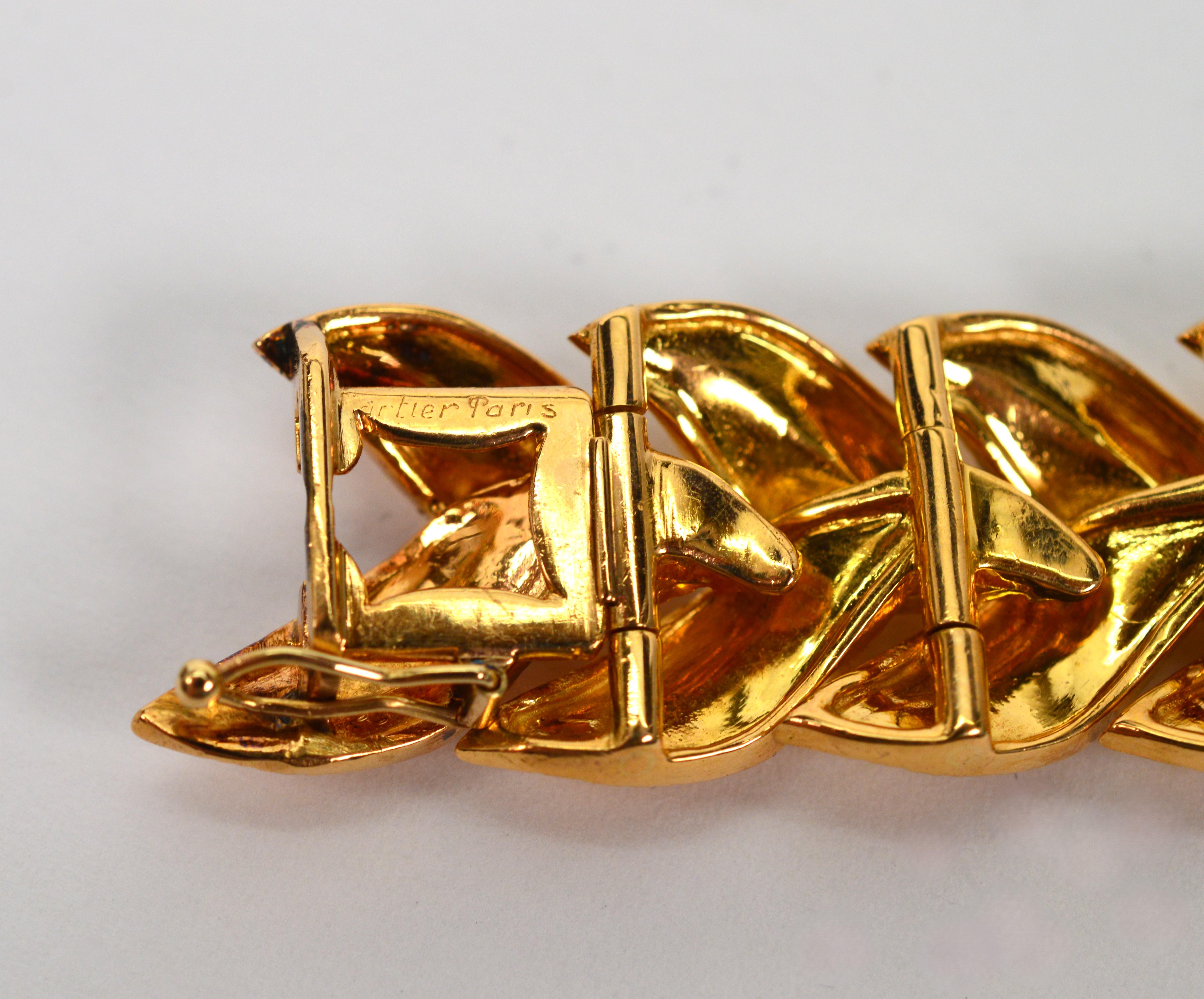 Cartier Paris 18 Karat Gelbgold geflochtenes Blattarmband mit roter Schachtel im Angebot 6