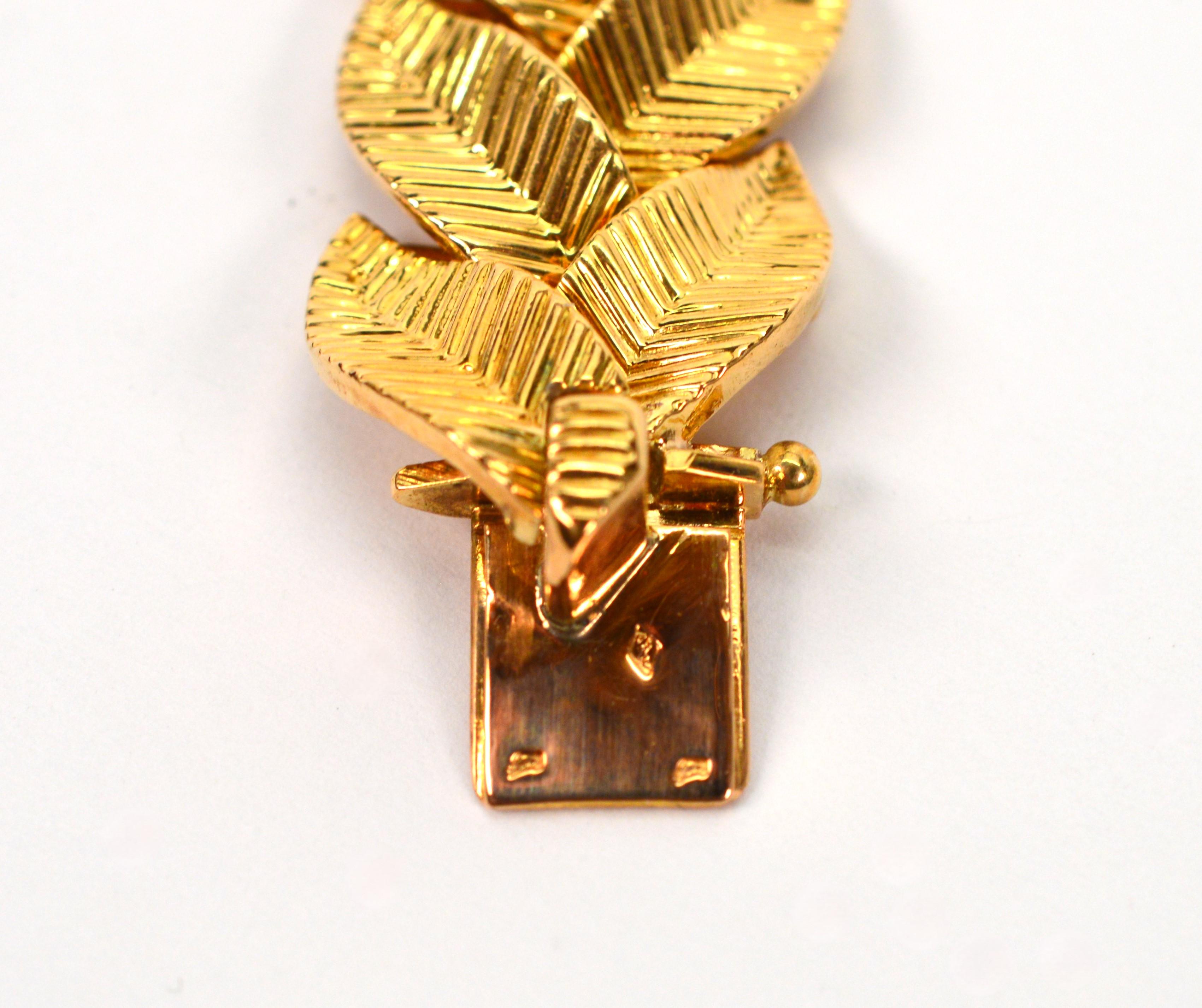 Cartier Paris 18 Karat Gelbgold geflochtenes Blattarmband mit roter Schachtel im Angebot 7