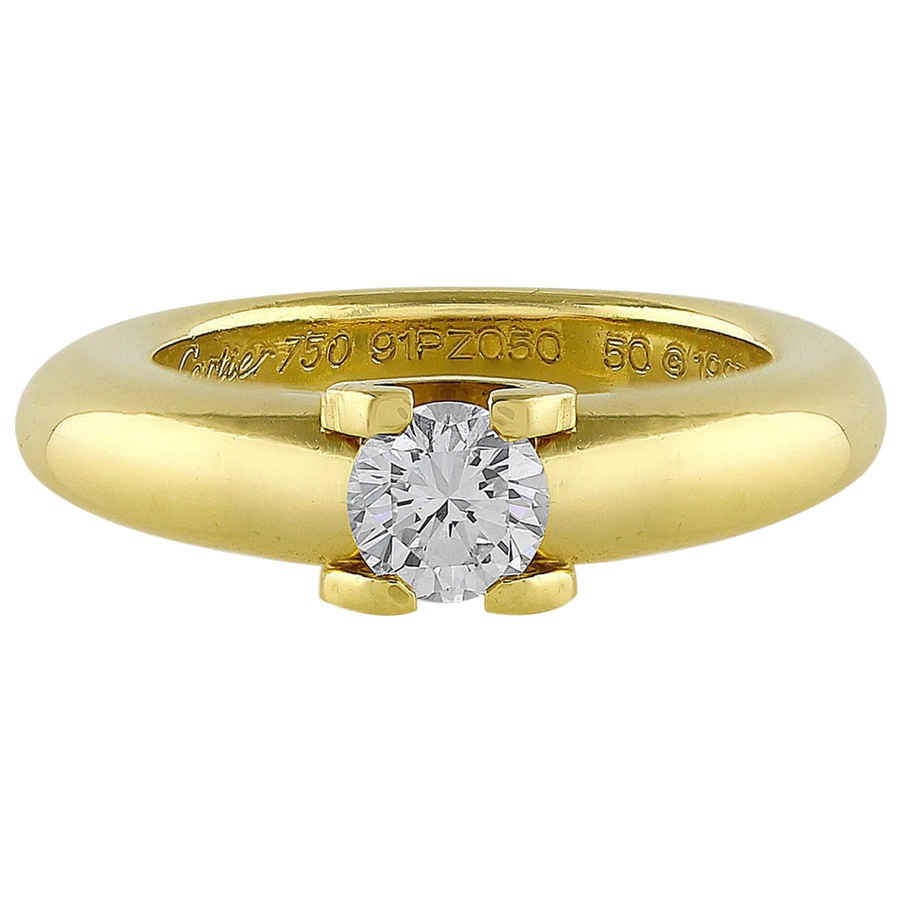 Cartier 18 Karat Yellow Gold Brilliant Cut Diamond Ring For Sale