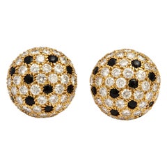 Cartier 18 Karat Yellow Gold Button 'Panthere' Onyx and Diamond Earrings