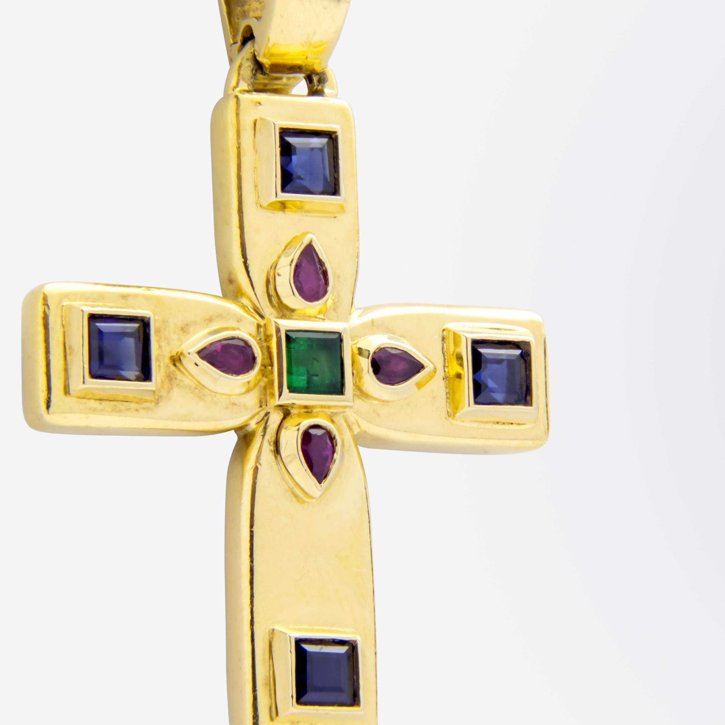 Square Cut Cartier 18 Karat Yellow Gold Byzantine Cross