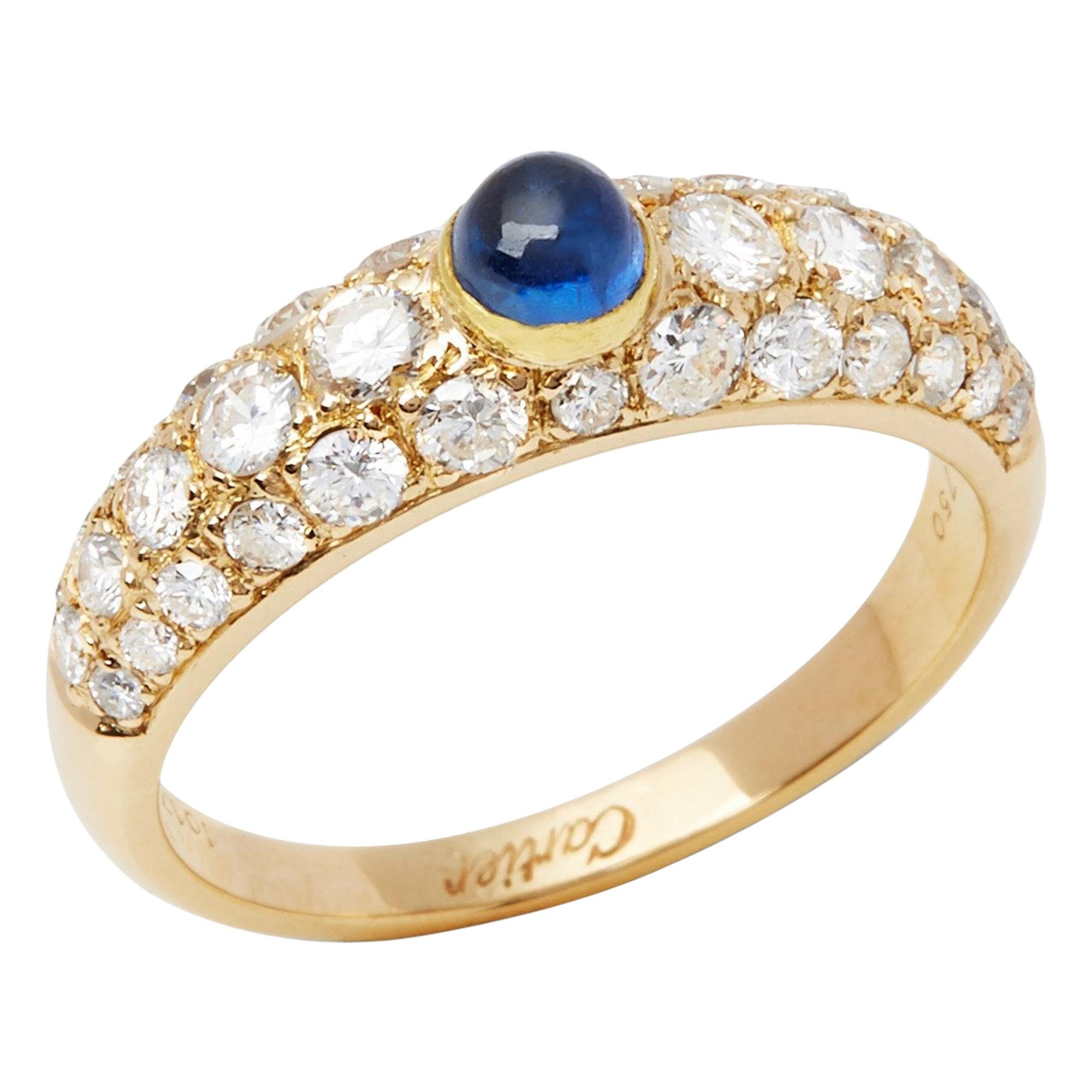 Cartier 18 Karat Yellow Gold Cabochon Sapphire and Diamond Ring