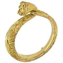 Antique Cartier 18 Karat Yellow Gold Carved Lion Bangle Bracelet