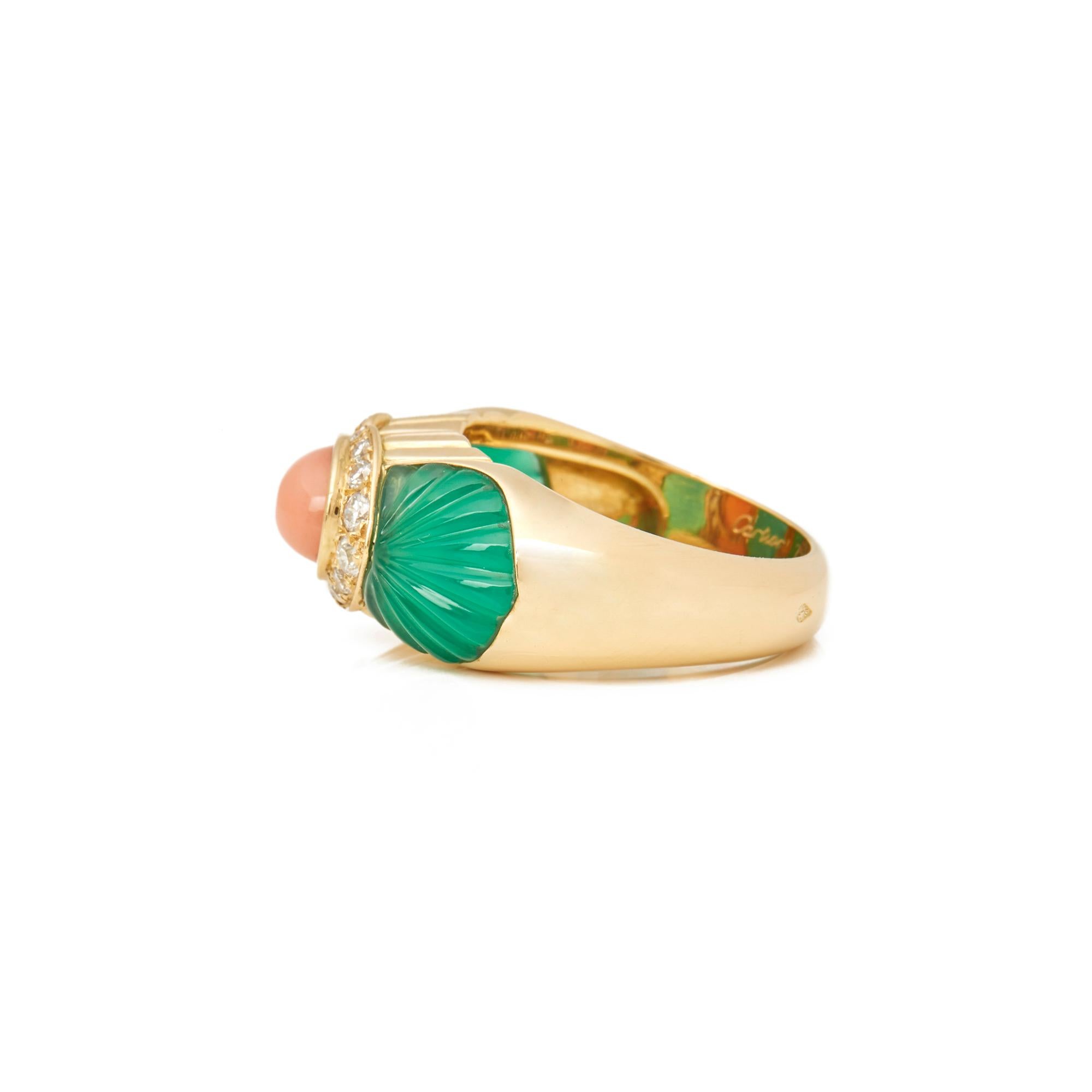 Cartier 18 Karat Yellow Gold Chrysoprase, Coral and Diamond Ring In Excellent Condition In Bishop's Stortford, Hertfordshire