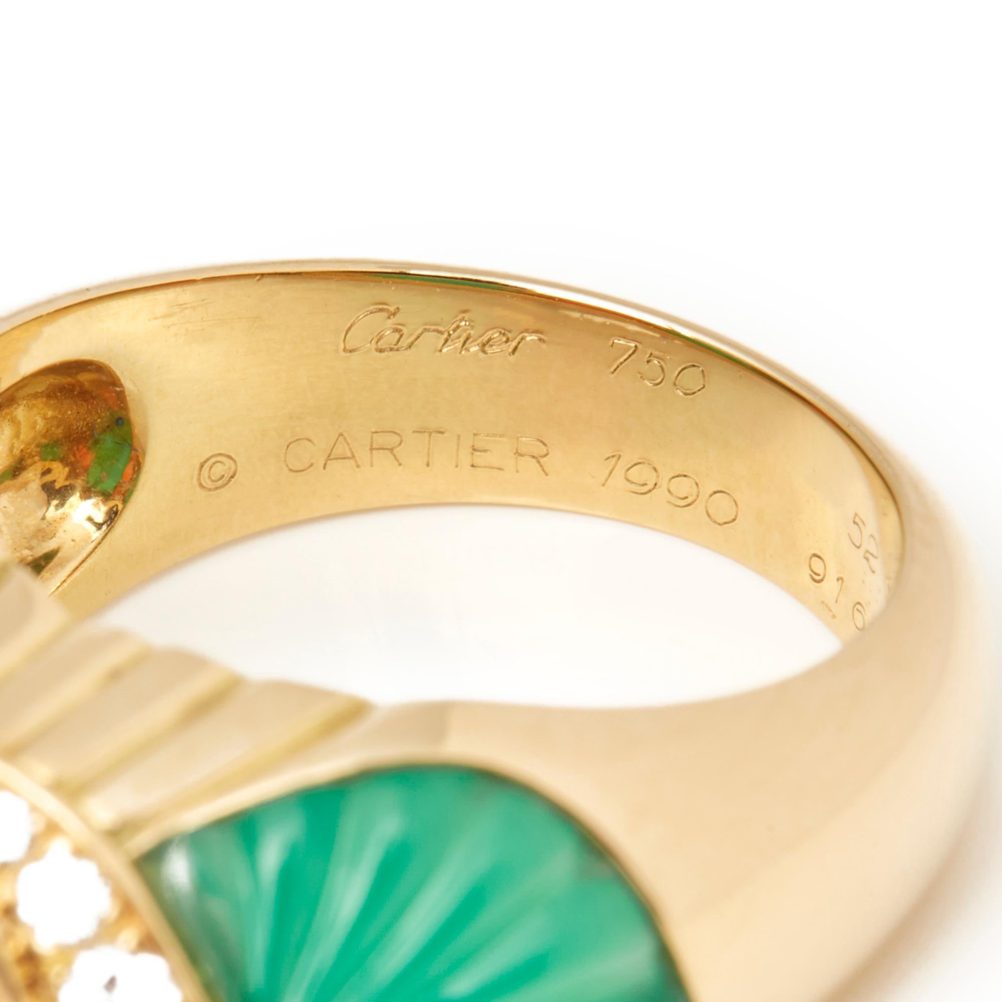 Cartier 18 Karat Yellow Gold Chrysoprase, Coral and Diamond Ring 1