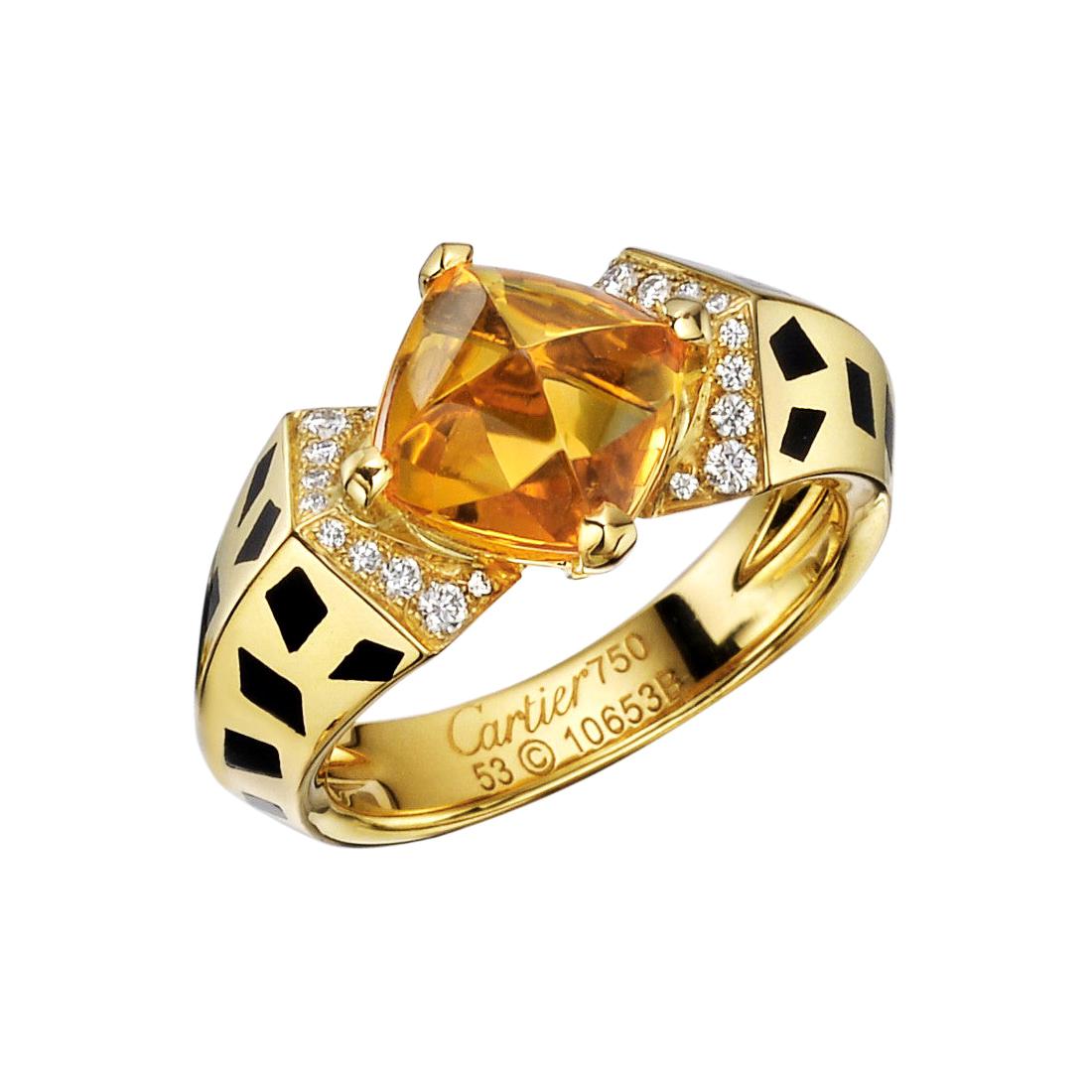 Cartier 18 Karat Yellow Gold, Citrine and Diamond "Panthère" Ring