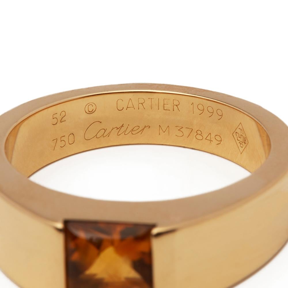 Cartier 18 Karat Yellow Gold Citrine Tank Ring In Excellent Condition In Bishop's Stortford, Hertfordshire