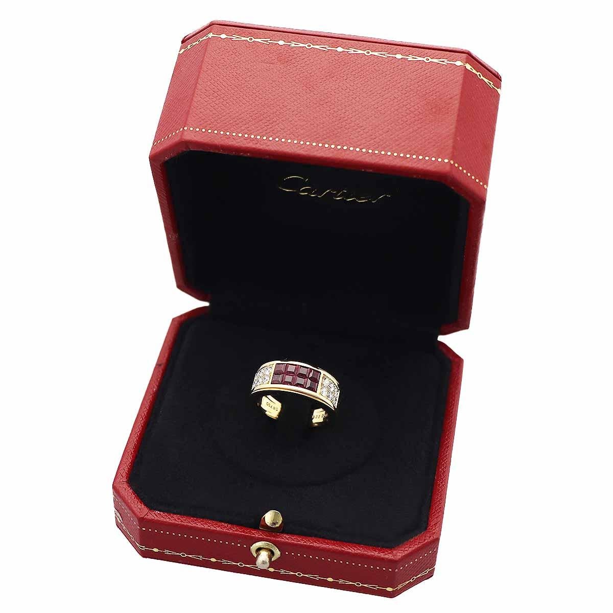 Cartier Diabolo Diamond Mystery Invisible Set Ruby K18 Yellow Gold Ring US 6.5 In Good Condition For Sale In Tokyo, JP
