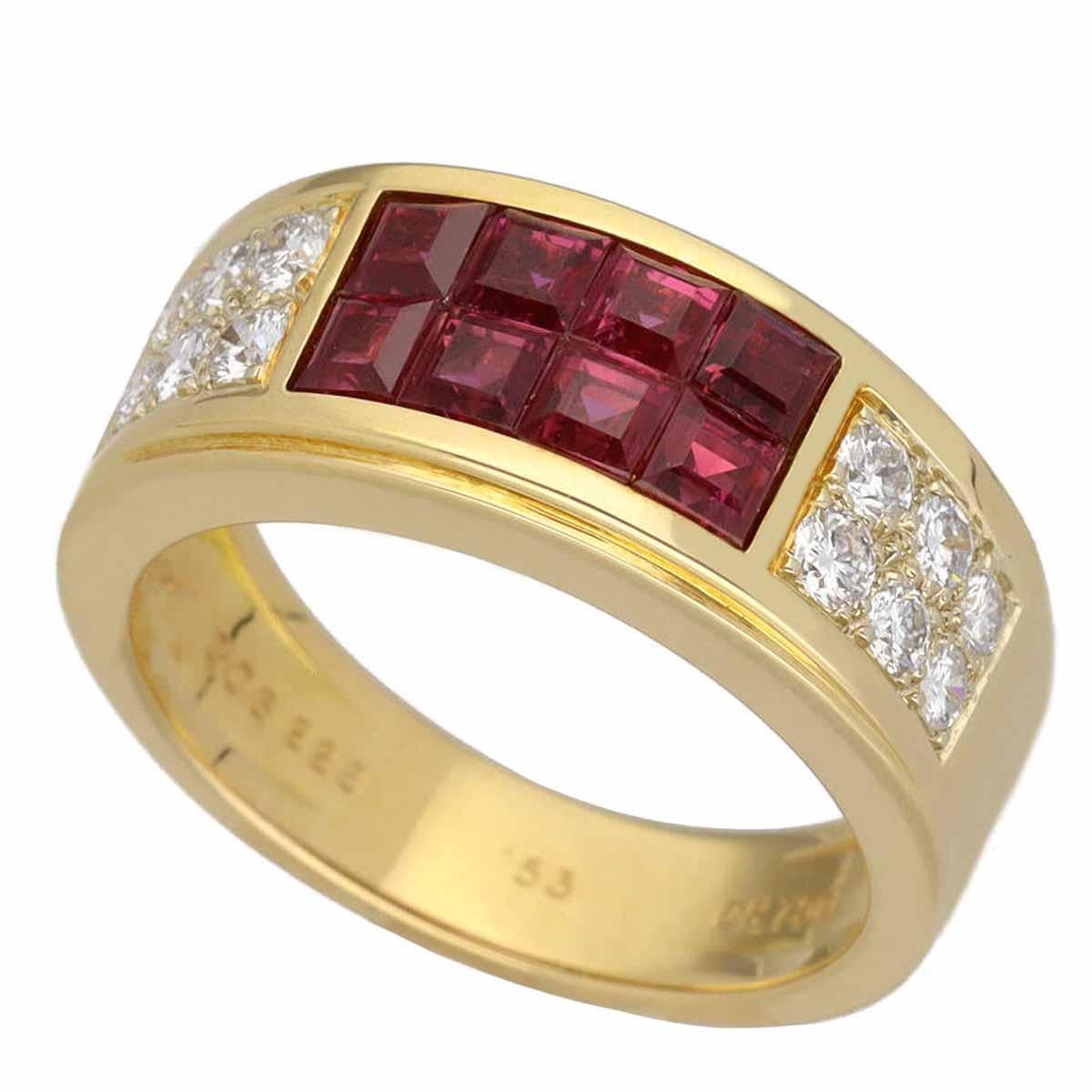 Cartier Diabolo Diamant Mystery Unsichtbar gefasster Rubin K18 Gelbgold Ring US 6,5