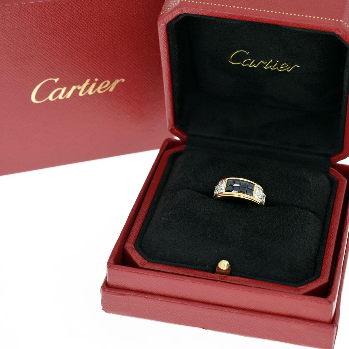 Cartier 18 Karat Yellow Gold Diabolo Invisible Set Blue Sapphire Diamond Ring For Sale 2