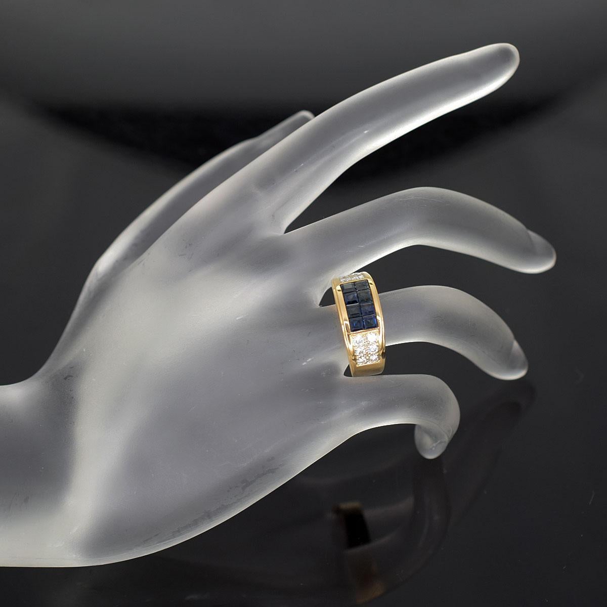 Cartier 18 Karat Gelbgold Diabolo-Diamantring mit unsichtbar gefasstem blauem Saphir im Angebot 4