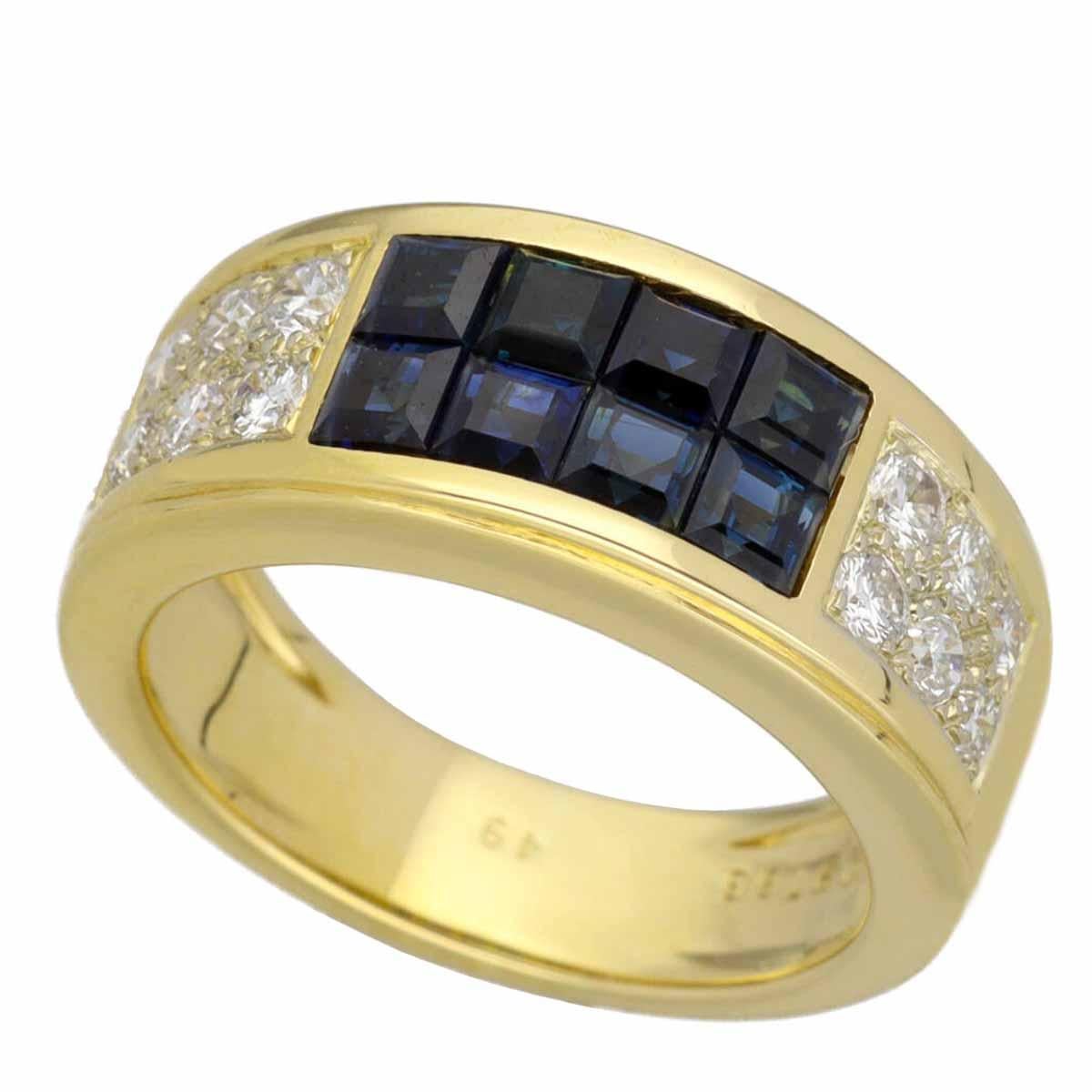 Cartier 18 Karat Gelbgold Diabolo-Diamantring mit unsichtbar gefasstem blauem Saphir im Angebot