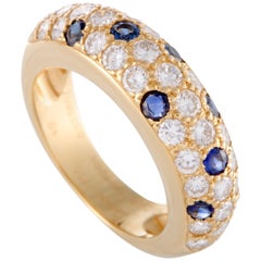 Cartier 18 Karat Yellow Gold Diamond and Sapphire Pave Band Ring