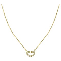 Cartier 18 Karat Yellow Gold Diamond C-Heart Necklace 0.09 Carat