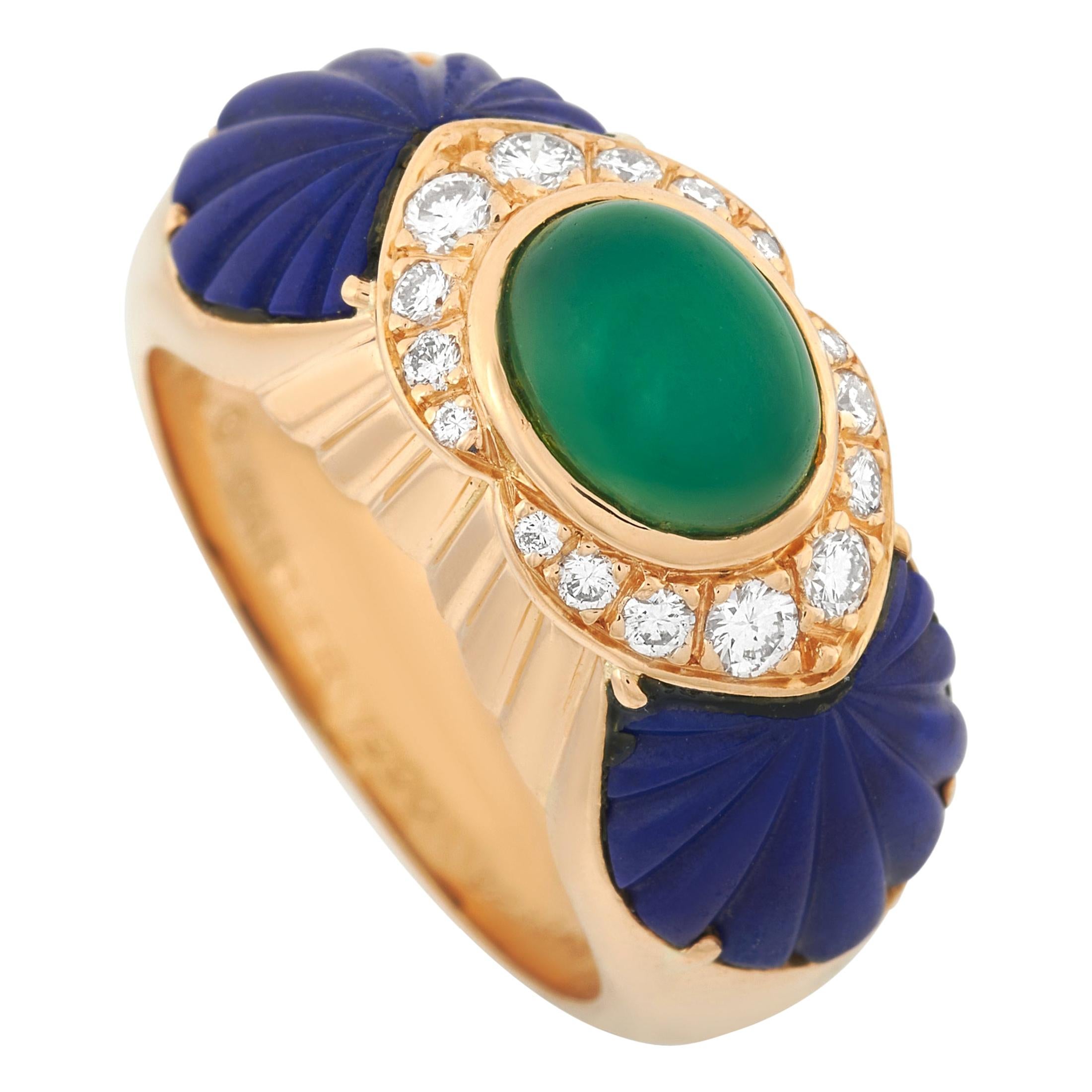 Cartier 18 Karat Yellow Gold Diamond, Chrysoprase and Lapis Ring