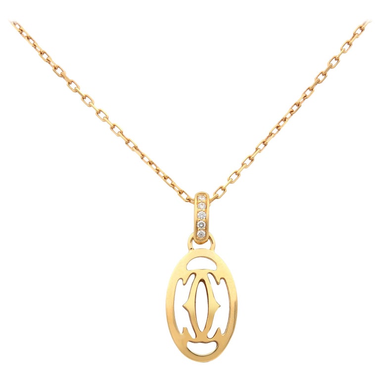 Chanel Double C Pendant Necklace 18K Rose Gold With Diamonds