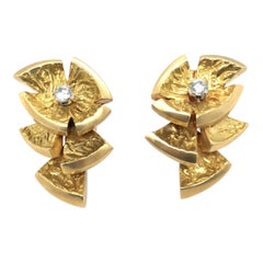 Cartier 18 Karat Yellow Gold Diamond Earrings by André Vassort, 1970s