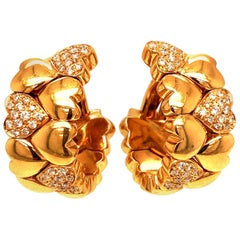 Cartier 18 Karat Yellow Gold Diamond Earrings Pave Diamonds Heart Design