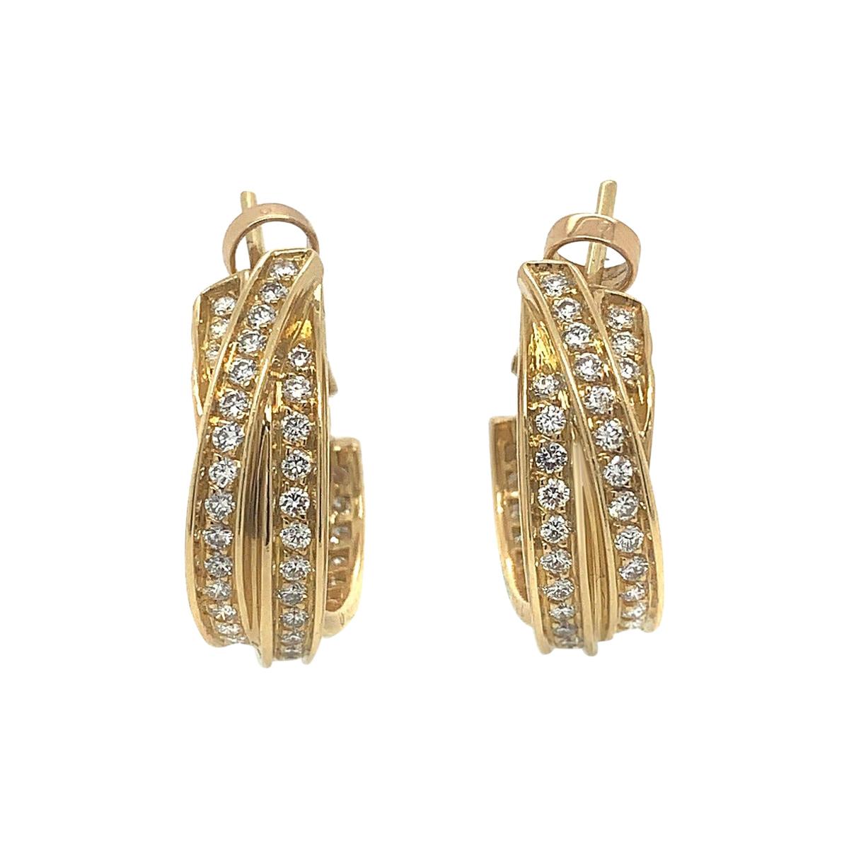 Cartier 18 Karat Yellow Gold Diamond Hoop Earrings