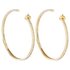 Cartier 18 Karat Yellow Gold Diamond Huge Hoop Push Back Earrings