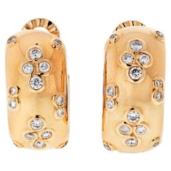 Vintage Cartier 18 Karat Yellow Gold Diamond Huggie Hoop Earrings