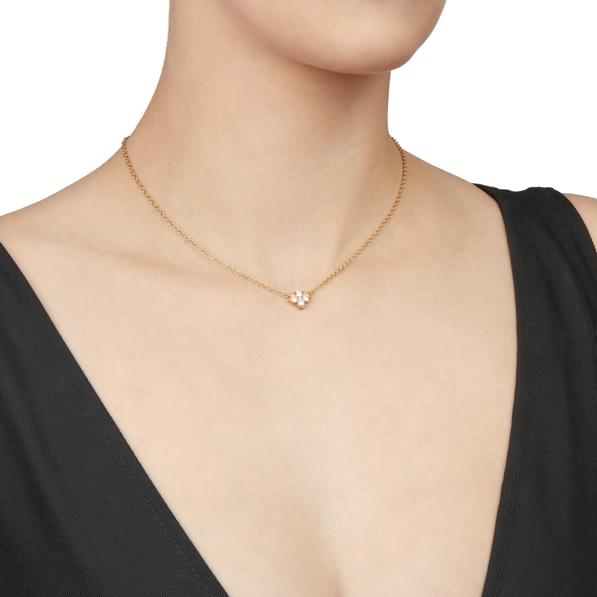 This Necklace by Cartier is from their Inde Mystérieuse collection and features 5 round brilliant cut Diamonds of 0.50ct total colour G, clarity VS1, made in 18k Yellow Gold. The Necklace has a secure springring clasp. Complete with Xupes