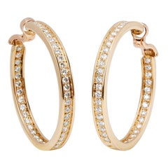 Cartier 18 Karat Yellow Gold Diamond Inside Out Hoop Earrings