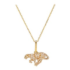 Cartier 18 Karat Yellow Gold Diamond Panther on a Chain Necklace