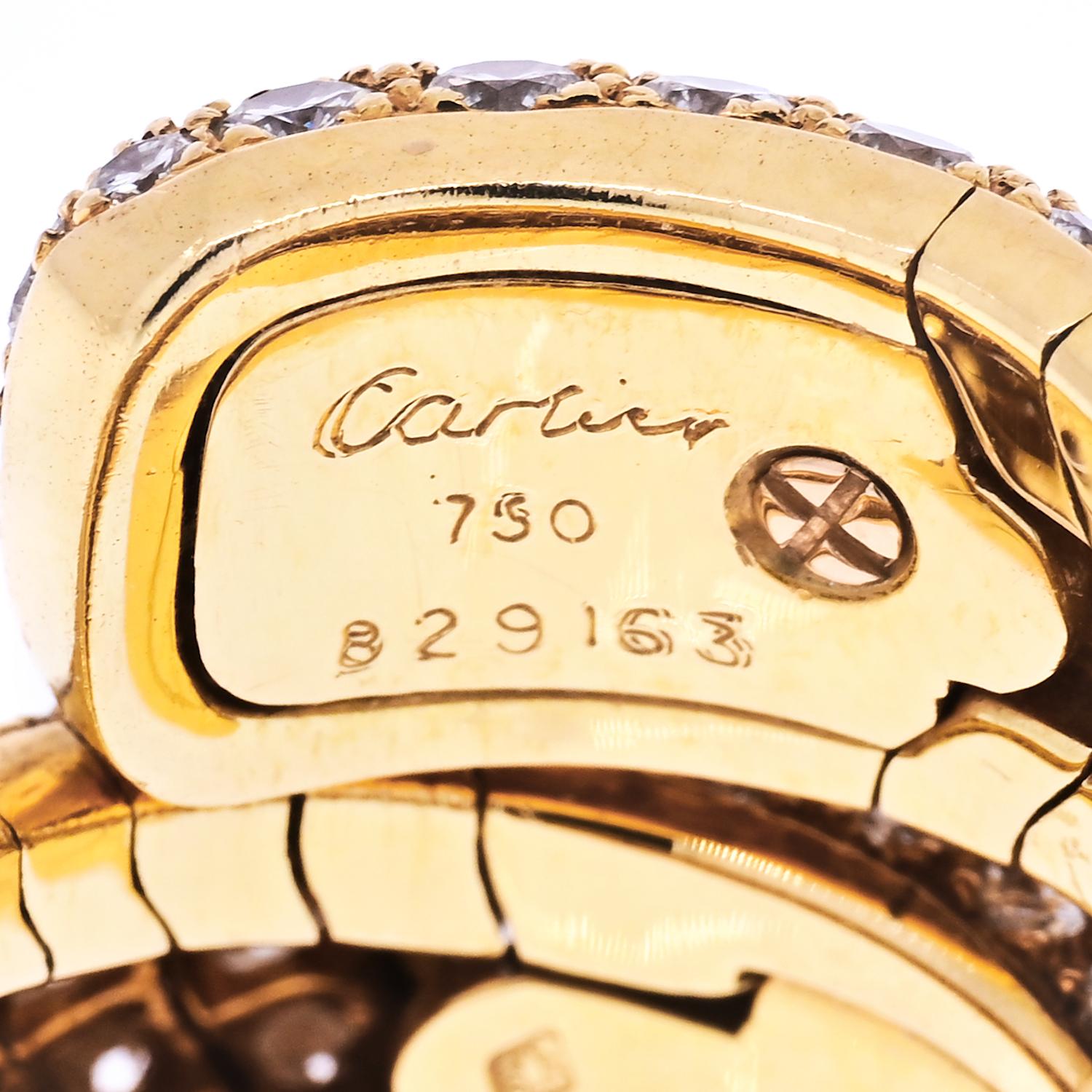 Round Cut Cartier 18 Karat Yellow Gold Diamond Panther Wrap Lakarda Ring