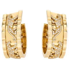 Cartier 18 Karat Yellow Gold Diamond Panthere Hoop Earrings