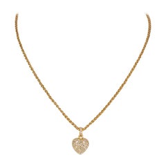 Cartier 18 Karat Yellow Gold Diamond Pave Heart Pendant Necklace